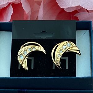 Vintage Avon Crescent Post Earrings with Rhinestones. Comes with Gift Box.  EUC